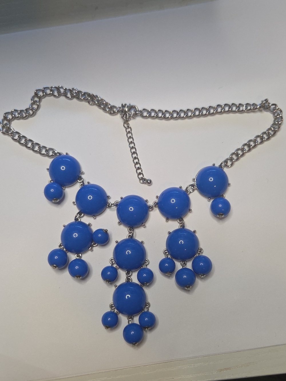Bold Blue Bubble Bib Necklace - Silver Chain